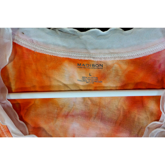 Madison Ruffle Neck Tank Top Large Tie‑Dye Pink Orange Fire Swirl Artisan Dyed - Picture 3 of 13